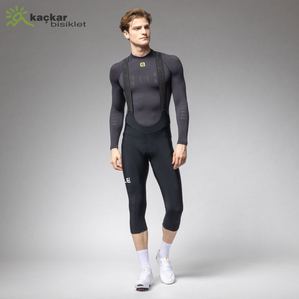 ALE Pragma Winter Bibknickers 3/4 Kışlık Tayt Siyah - Beyaz Logo